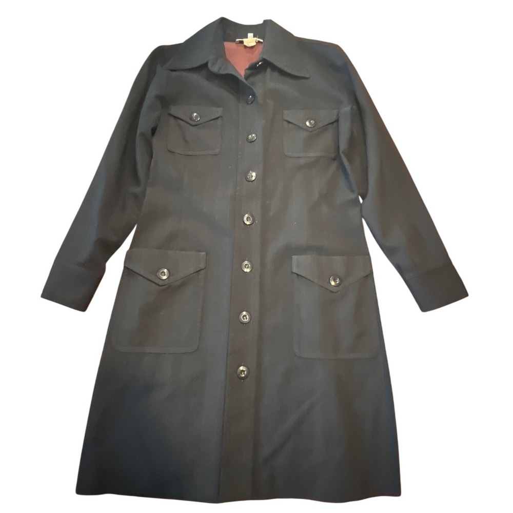 Vintage Barbara Bui Paris Black Pinstripe Shirt Dress Button‎ Front Knee Length